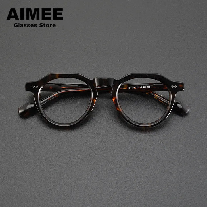 Aimee Unisex Full Rim Flat Top Round Acetate Eyeglasses 88139 Full Rim Aimee Tortoise