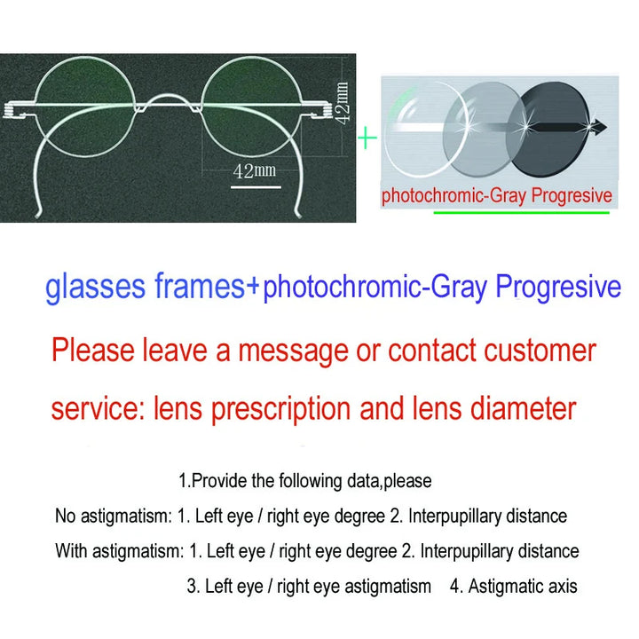 Yujo Unisex Full Rim Round Stainless Steel Custom Eyeglasses Y4042 Full Rim Yujo Progressive Grey42 CHINA