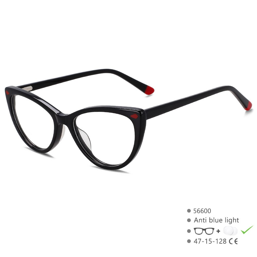 CCspace Children's Unisex Full Rim Cat Eye Acetate Eyeglasses 56600 Full Rim CCspace C1Black