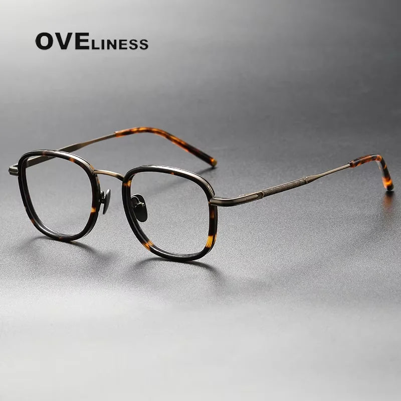 Oveliness Unisex Full Rim Square Acetate Titanium Eyeglasses 314522 Full Rim Oveliness tortoise bronze