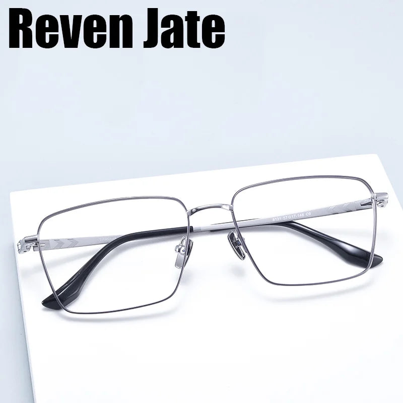 Reven Jate Unisex Full Rim Polygon Square Titanium Eyeglasses 81314