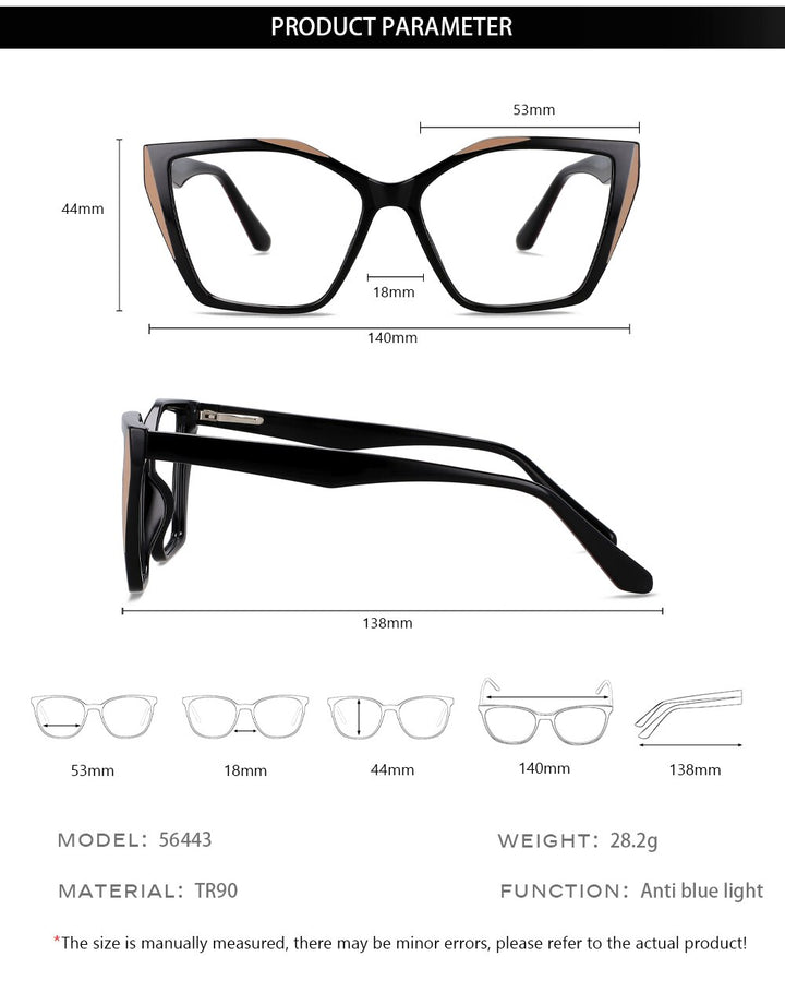 CCspace Unisex Full Rim Large Square Tr 90 Titanium Eyeglasses 56443 Full Rim CCspace
