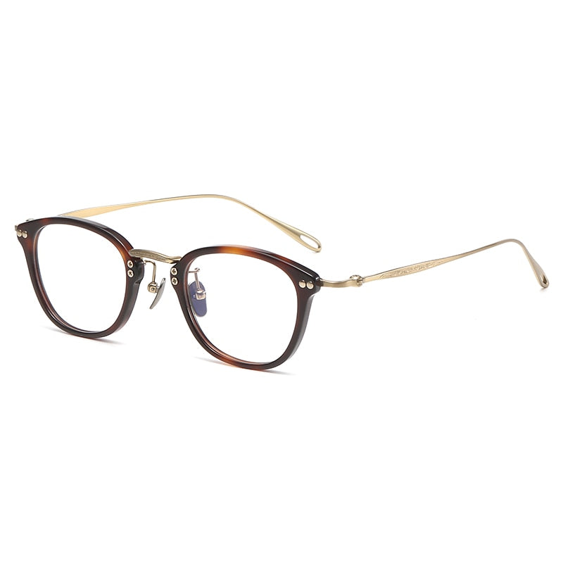 Gatenac Unisex Full Rim Square Titanium Acetate Eyeglasses Gxyj1091 Full Rim Gatenac Tortoiseshell Gold