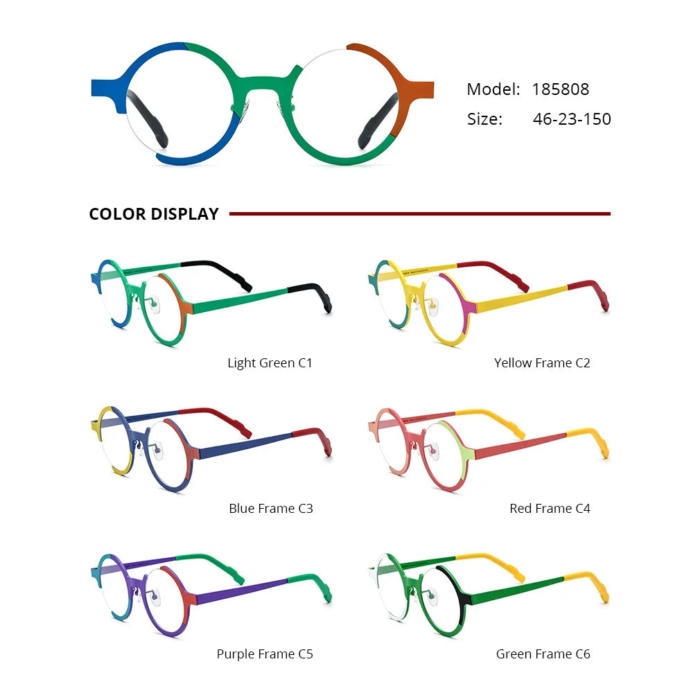 Nobler Unisex Semi Rim Round Titanium Eyeglasses 5808 Full Rim Nobler