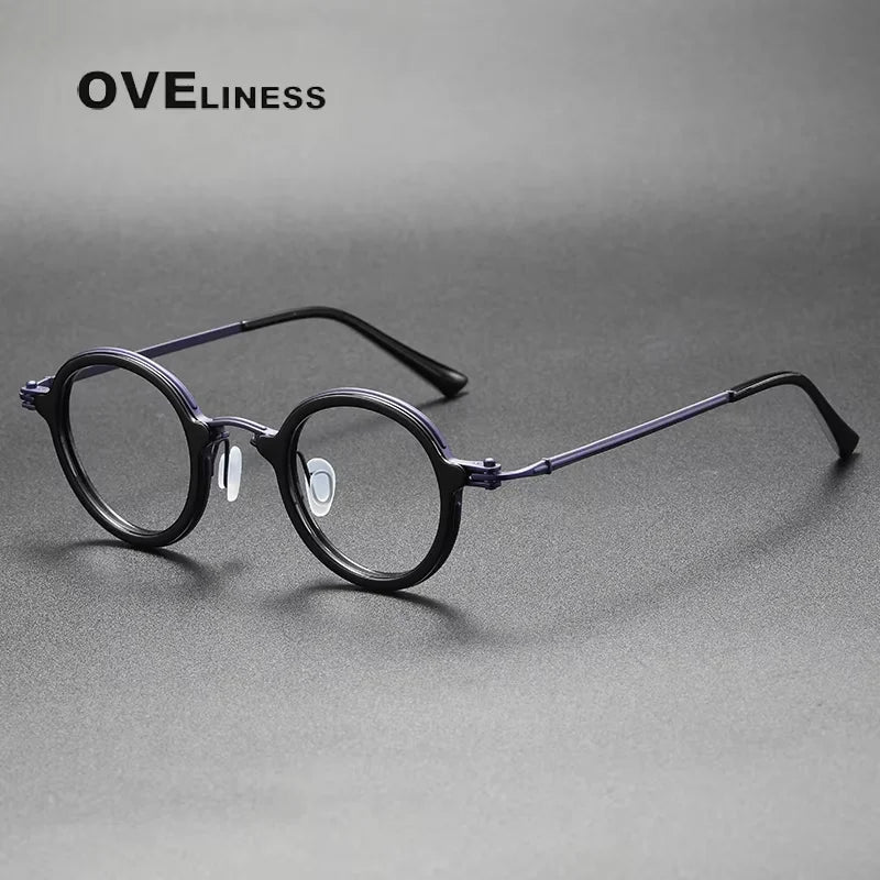 Oveliness Unisex Full Rim Round Acetate Titanium Eyeglasses 75899