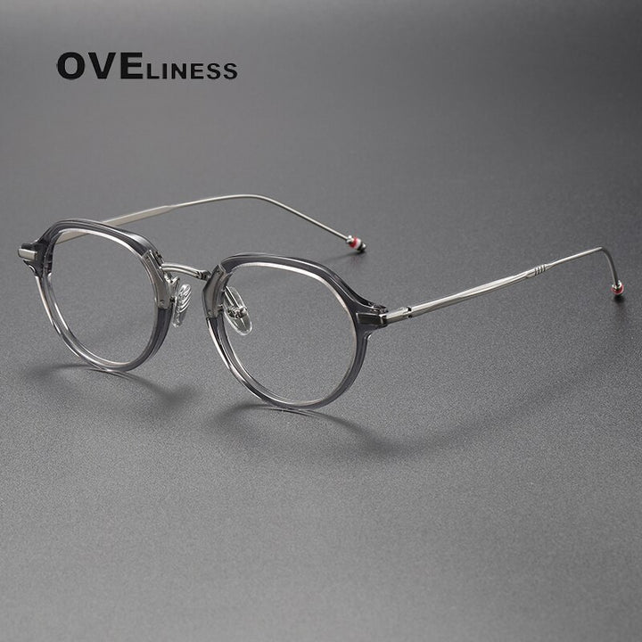 Oveliness Unisex Full Rim Polygon Acetate Titanium Eyeglasses Tbx421 Full Rim Oveliness grey silver