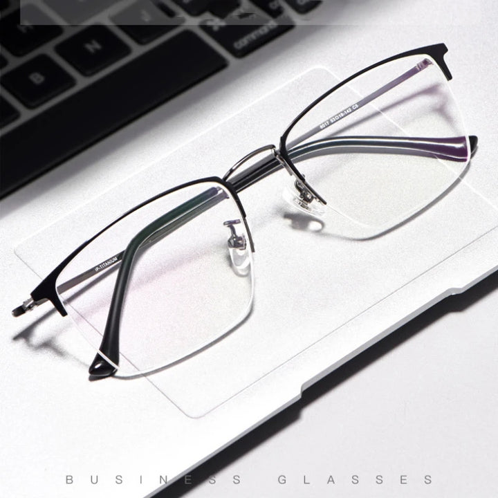 Hotochki Men's Semi Rim Square Titanium Eyeglasses 8017 Semi Rim Hotochki