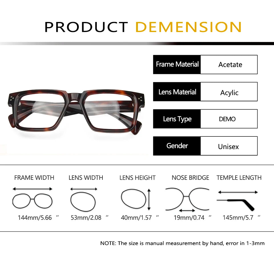 Esnbie Unisex Full Rim Square Brow Line Acetate Eyeglasses 246004