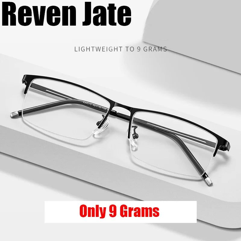 Reven Jate Men's Semi Rim Square Alloy Eyeglasses 990070 Semi Rim Reven Jate