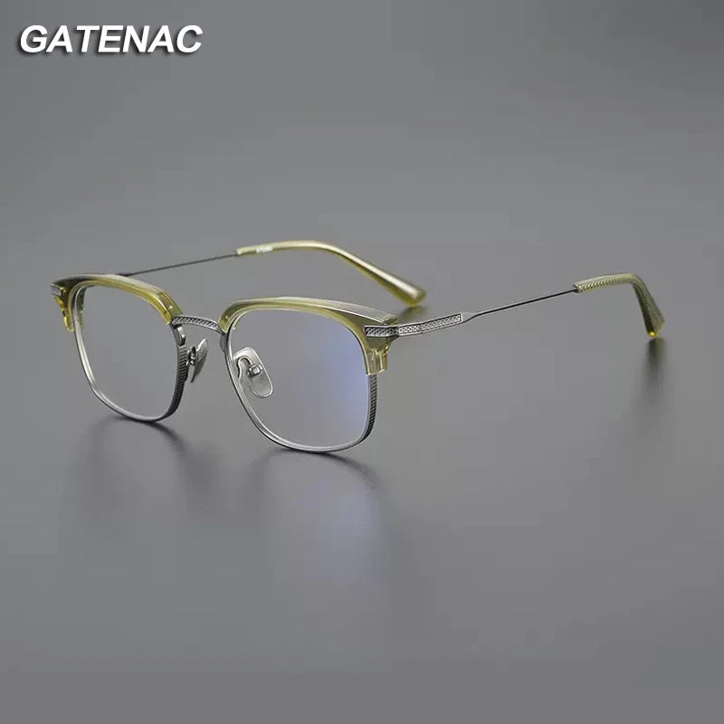 Gatenac Unisex Full Rim Square Acetate Titanium Eyeglasses Gxyj1144 Full Rim Gatenac