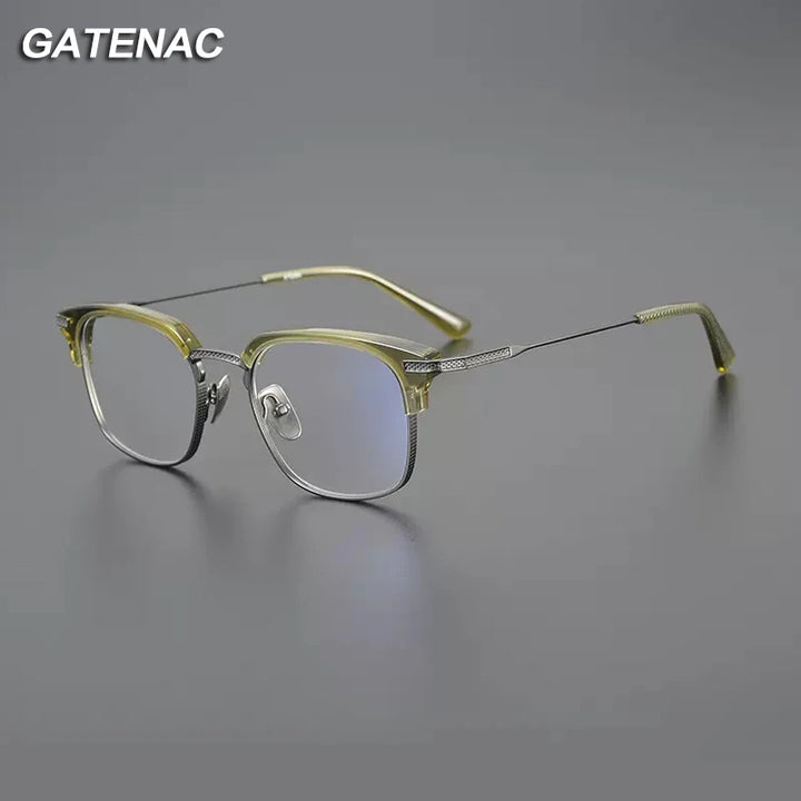 Gatenac Unisex Full Rim Square Acetate Titanium Eyeglasses Gxyj1144 Full Rim Gatenac