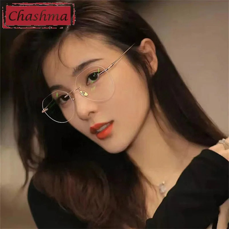 Chashma Ottica Women's Rimless Flat Top Round Titanium Eyeglasses 96611