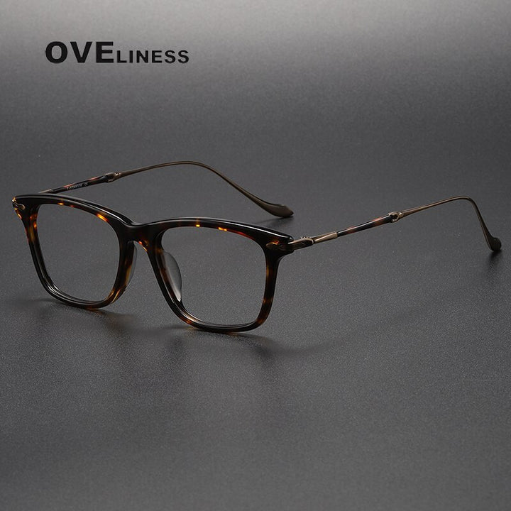 Oveliness Unisex Full Rim Square Acetate Titanium Eyeglasses M2049 Full Rim Oveliness tortoise