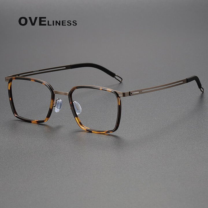 Oveliness Unisex Full Rim Square Titanium Eyeglasses 8202309 Full Rim Oveliness leopard brown  