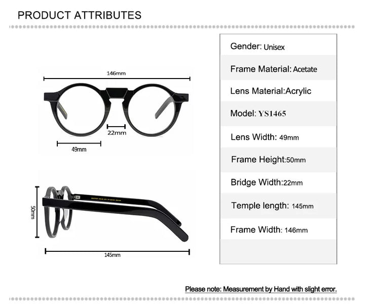 Black Mask Unisex Full Rim Acetate Round Eyeglasses 1465 Full Rim Black Mask
