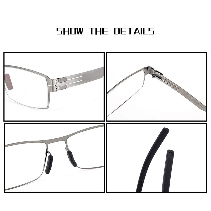 Black Mask Unisex Full Rim Screwless Rectangle Stainless Steel Eyeglasses 5085 Full Rim Black Mask