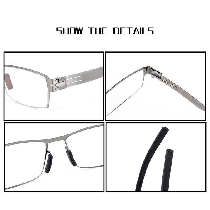 Black Mask Unisex Full Rim Screwless Rectangle Stainless Steel Eyeglasses 5085 Full Rim Black Mask