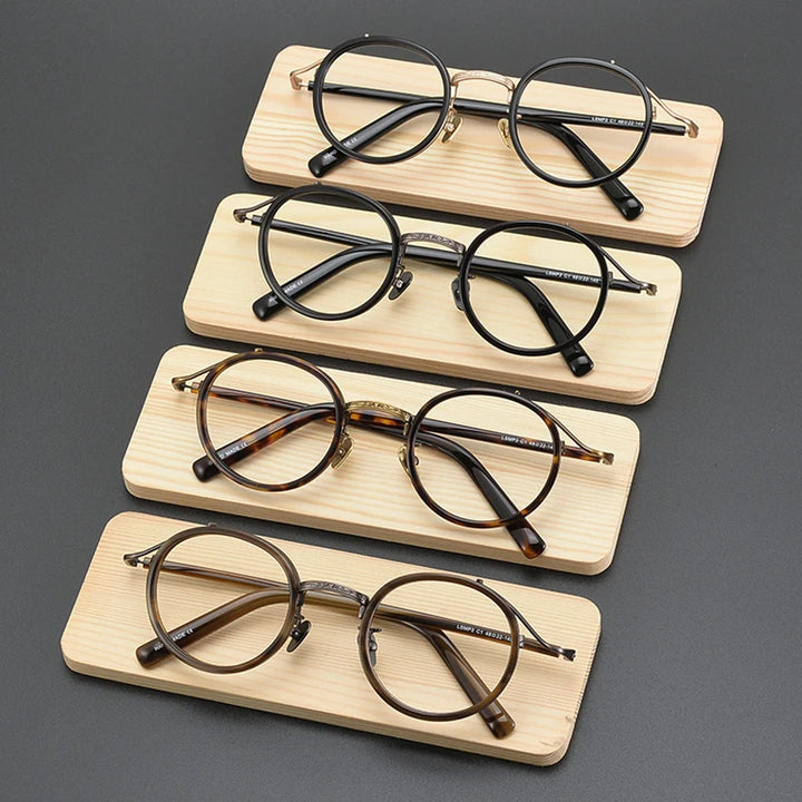 Black Mask Unisex Full Rim Round Titanium Acetate Eyeglasses 82027 Full Rim Black Mask