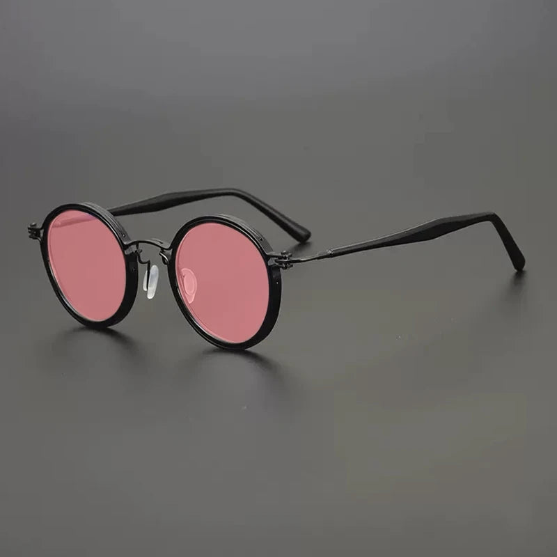 Gatenac Unisex Full Rim Round Polarized Acetate Titanium Sunglasses Mo10 Sunglasses Gatenac Black Pink