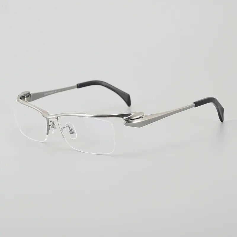 Muzz Men's Semi Rim Rectangle Titanium Eyeglasses 1153q Semi Rim Muzz Silver