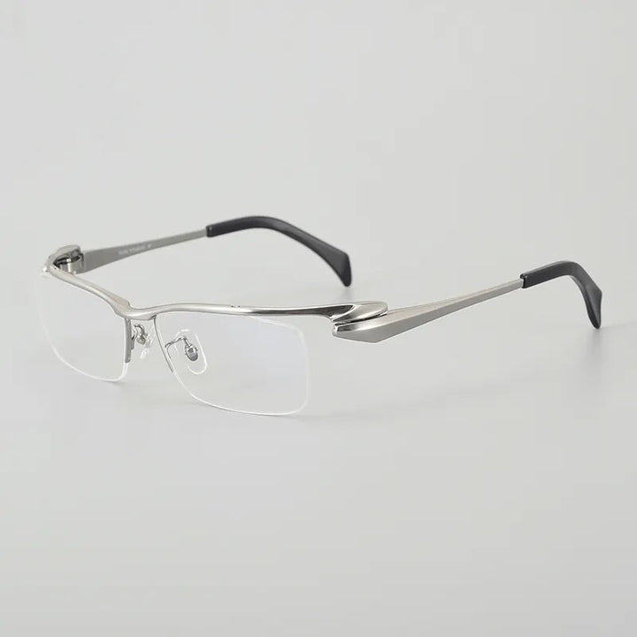 Muzz Men's Semi Rim Rectangle Titanium Eyeglasses 1153q Semi Rim Muzz Silver