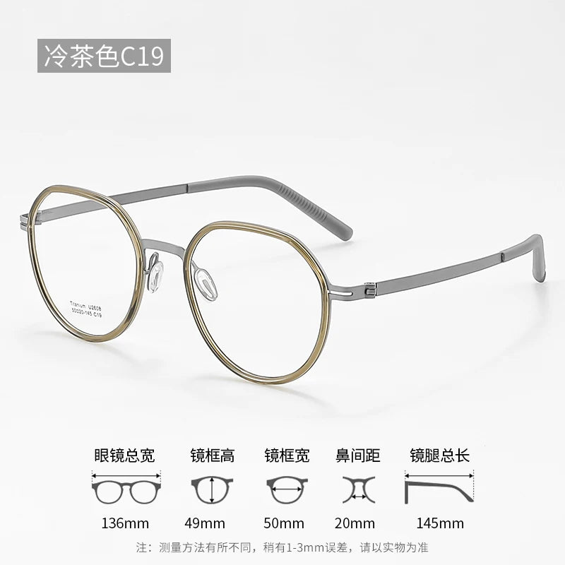 Reven Jate Unisex Full Rim Round Titanium Eyeglasses 2608 Full Rim Reven Jate C19