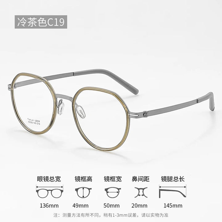 Reven Jate Unisex Full Rim Round Titanium Eyeglasses 2608 Full Rim Reven Jate C19