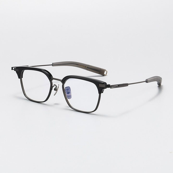 Gatenac Unisex Full Rim Square Acetate Titanium Eyeglasses Gxyj1070 Full Rim Gatenac Black