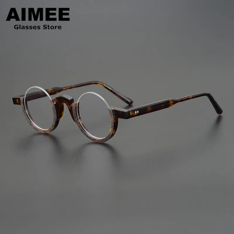 Aimee Unisex Semi Rim Round Acetate Eyeglasses 14230 Semi Rim Aimee Tortoise