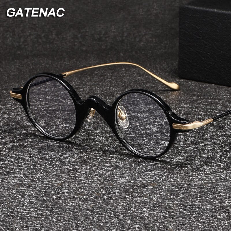 Gatenac Unisex Full Rim Round Acetate Titanium Eyeglasses Gxyj1041 Full Rim Gatenac