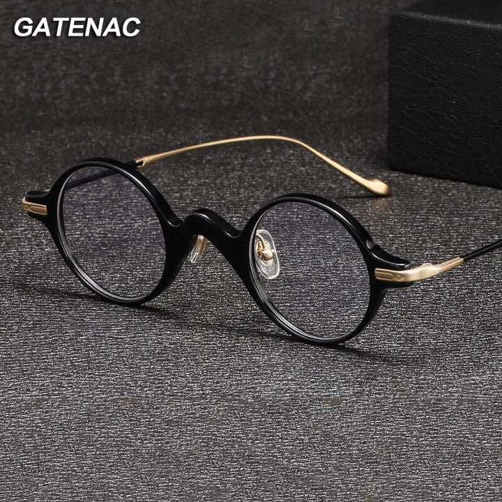 Gatenac Unisex Full Rim Round Acetate Titanium Eyeglasses Gxyj1041 Full Rim Gatenac