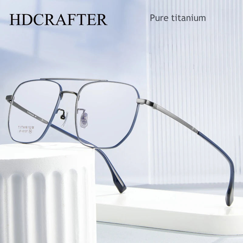 Hdcrafter Men's Full Rim Square Double Bridge Titanium Eyeglasses 6137 Full Rim Hdcrafter Eyeglasses   