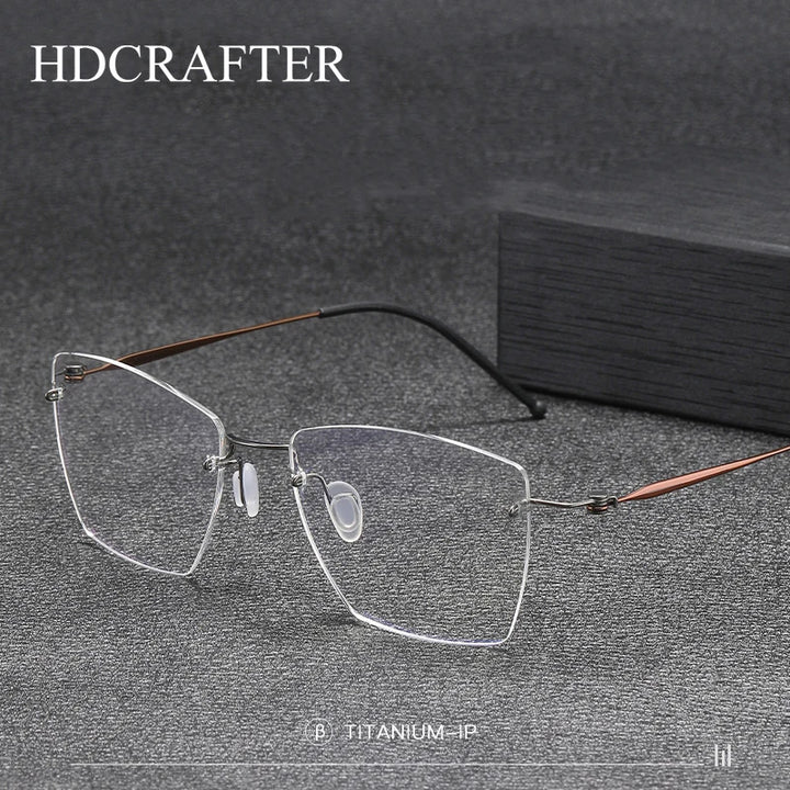Hdcrafter Unisex Rimless Polygon Square Titanium Eyeglasses 5938 Rimless Hdcrafter Eyeglasses