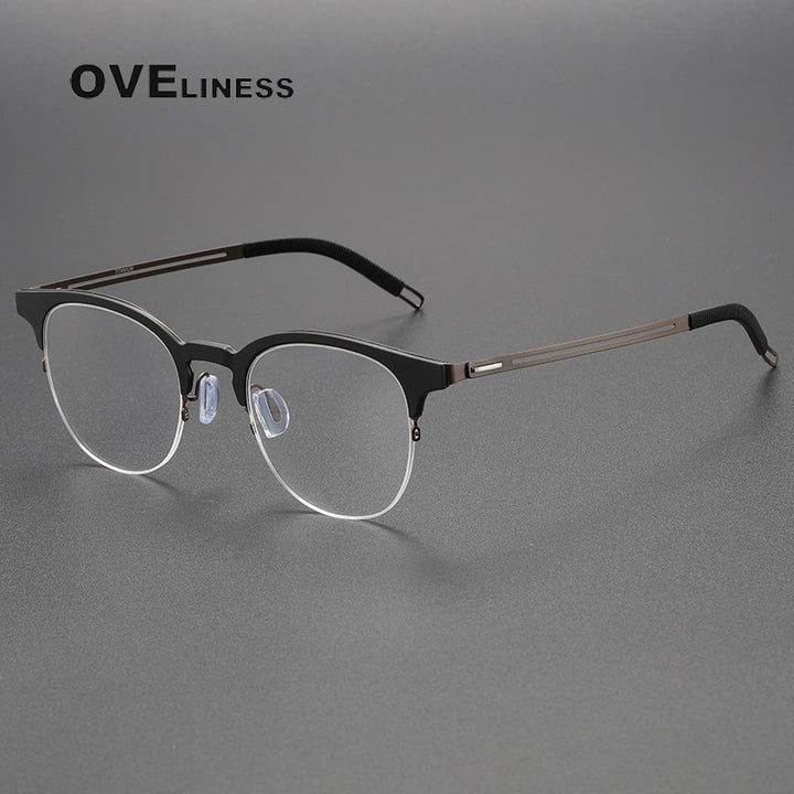 Oveliness Unisex Full Rim Square Screwless Titanium Eyeglasses 8202313 Full Rim Oveliness black brown  