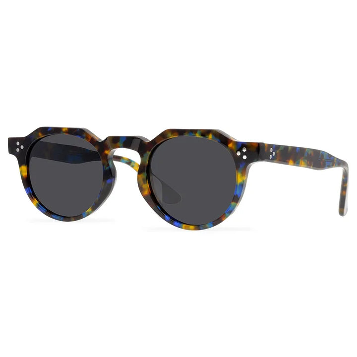 Black Mask Unisex Full Rim Flat Top Round Acetate Polarized Sunglasses 9532s Full Rim Black Mask Green-Tortoise As Shown