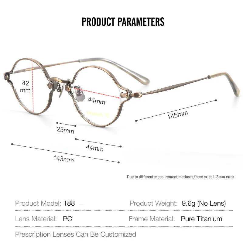 Muzz Unisex Full Rim Small Round Titanium Eyeglasses M188 Full Rim Muzz