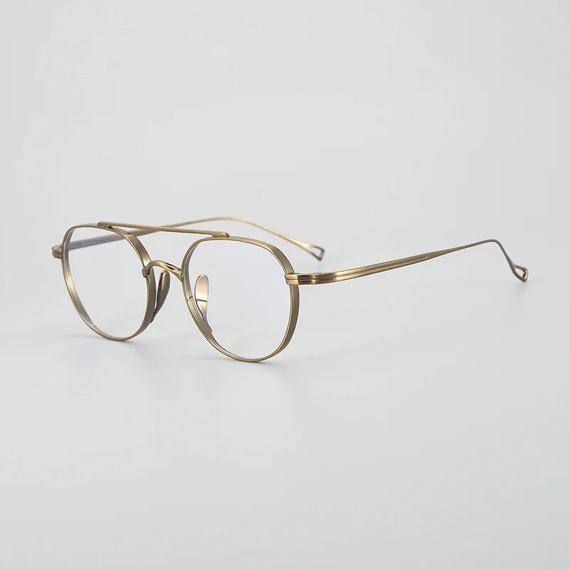 Gatenac Unisex Full Rim Polygon Double Bridge Titanium Eyeglasses 1477 Full Rim Gatenac Bronze