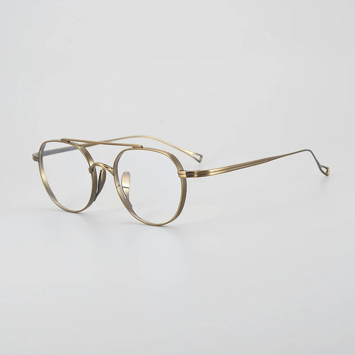 Gatenac Unisex Full Rim Polygon Double Bridge Titanium Eyeglasses 1477 Full Rim Gatenac Bronze