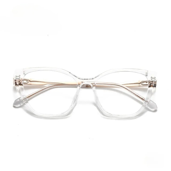 Hewei Women's Full Rim Square Cat Eye Acetate Titanium Eyeglasses 41049