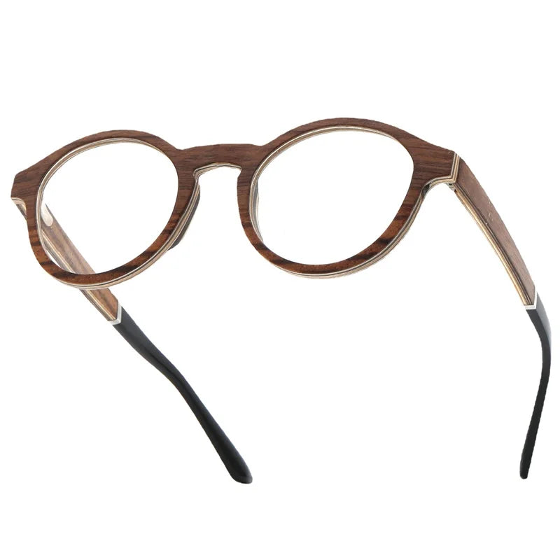 Hdcrafter Unisex Full Rim Round Wood Eyeglasses 5329 Full Rim Hdcrafter Eyeglasses Wood  