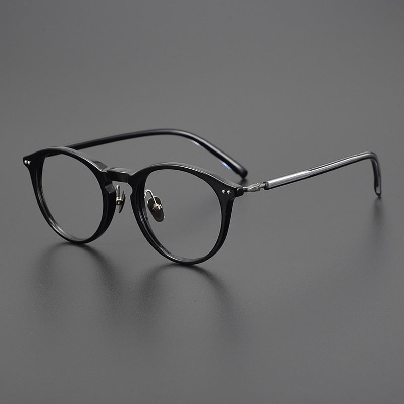Gatenac Unisex Full Rim Round Acetate Titanium Eyeglasses Gxyj1027 Full Rim Gatenac