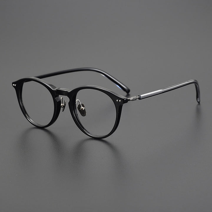 Gatenac Unisex Full Rim Round Acetate Titanium Eyeglasses Gxyj1027 Full Rim Gatenac