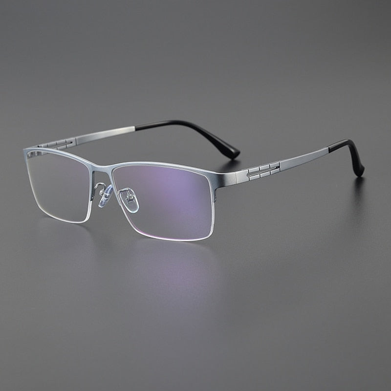 Gatenac Men's Semi Rim Big Square Titanium Eyeglasses Gxyj1082 Semi Rim Gatenac Silver