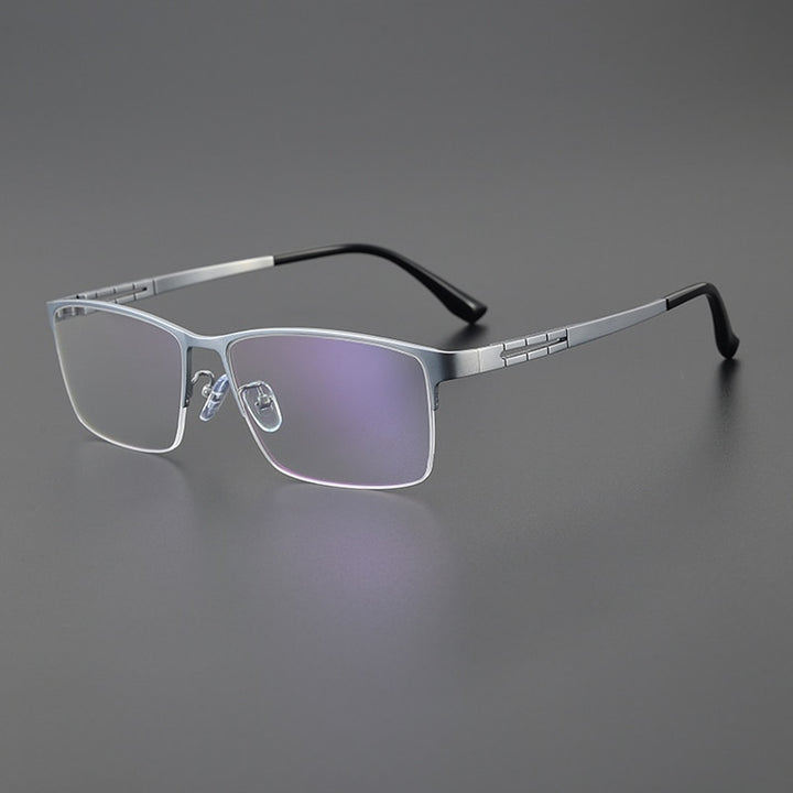 Gatenac Men's Semi Rim Big Square Titanium Eyeglasses Gxyj1082 Semi Rim Gatenac Silver