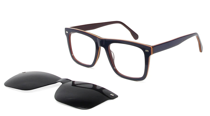 Esnbie Men's Full Rim Square Acetate Eyeglasses Clip On Sunglasses 423291