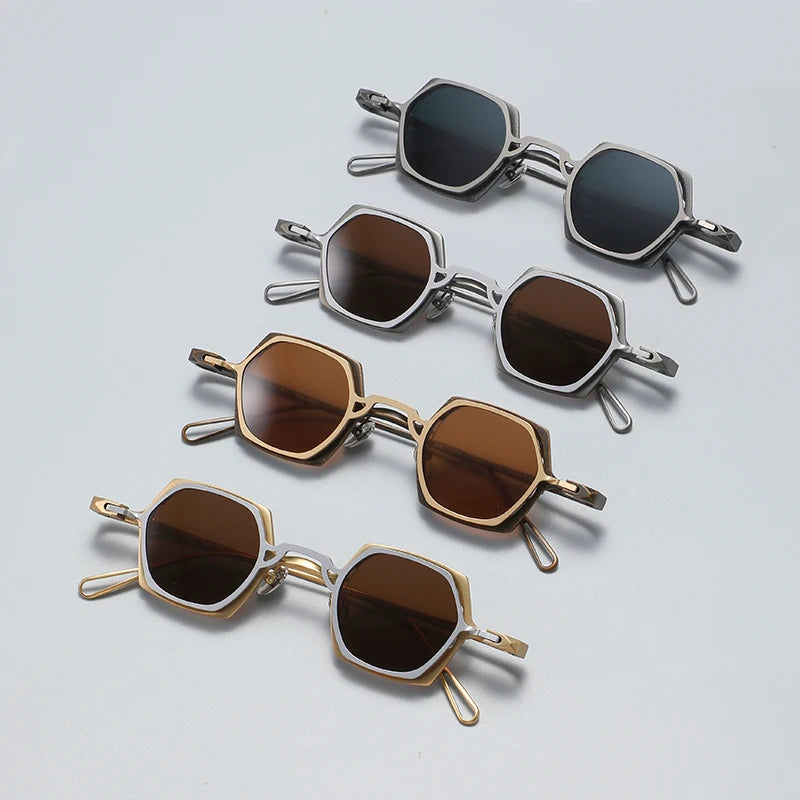 Gatenac Unisex Full Rim Polygon Titanium Eyeglasses Clip On Sunglasses 1511 Clip On Sunglasses Gatenac