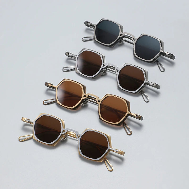 Gatenac Unisex Full Rim Polygon Titanium Eyeglasses Clip On Sunglasses 1511 Clip On Sunglasses Gatenac