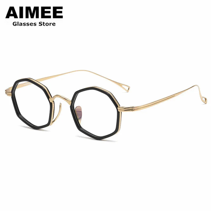 Aimee Unisex Full Rim Polygon Round Titanium Acetate Eyeglasses 80872 Full Rim Aimee