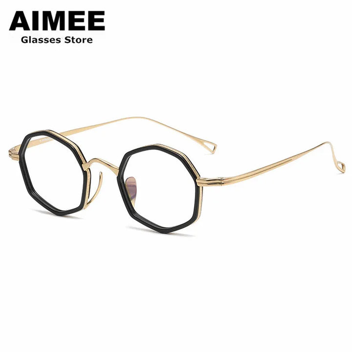 Aimee Unisex Full Rim Polygon Round Titanium Acetate Eyeglasses 80872 Full Rim Aimee