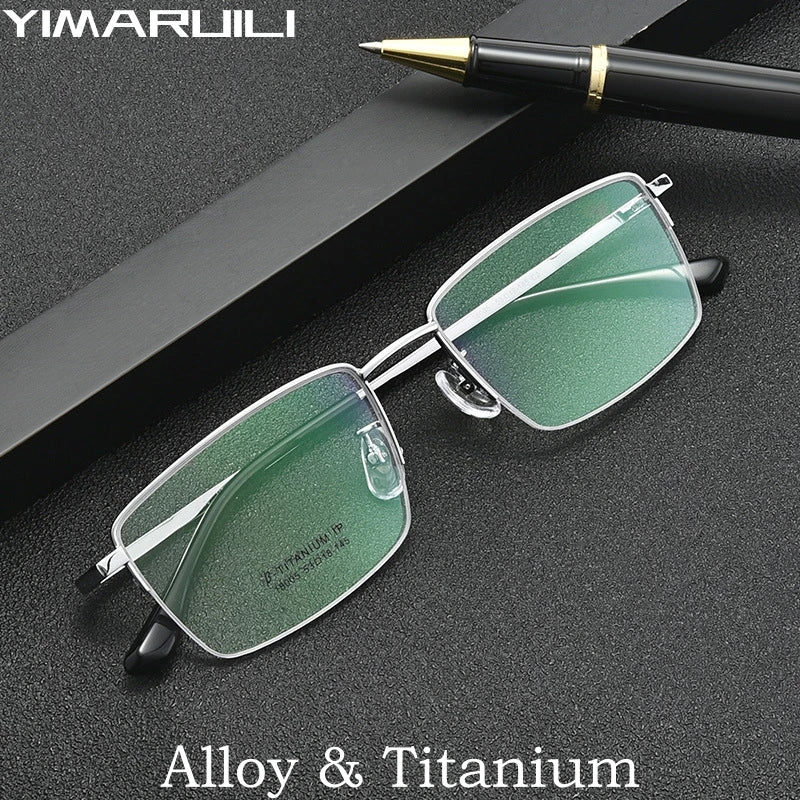 Yimaruili Men's Semi Rim Square Titanium Alloy Eyeglasses Y18005 Semi Rim Yimaruili Eyeglasses